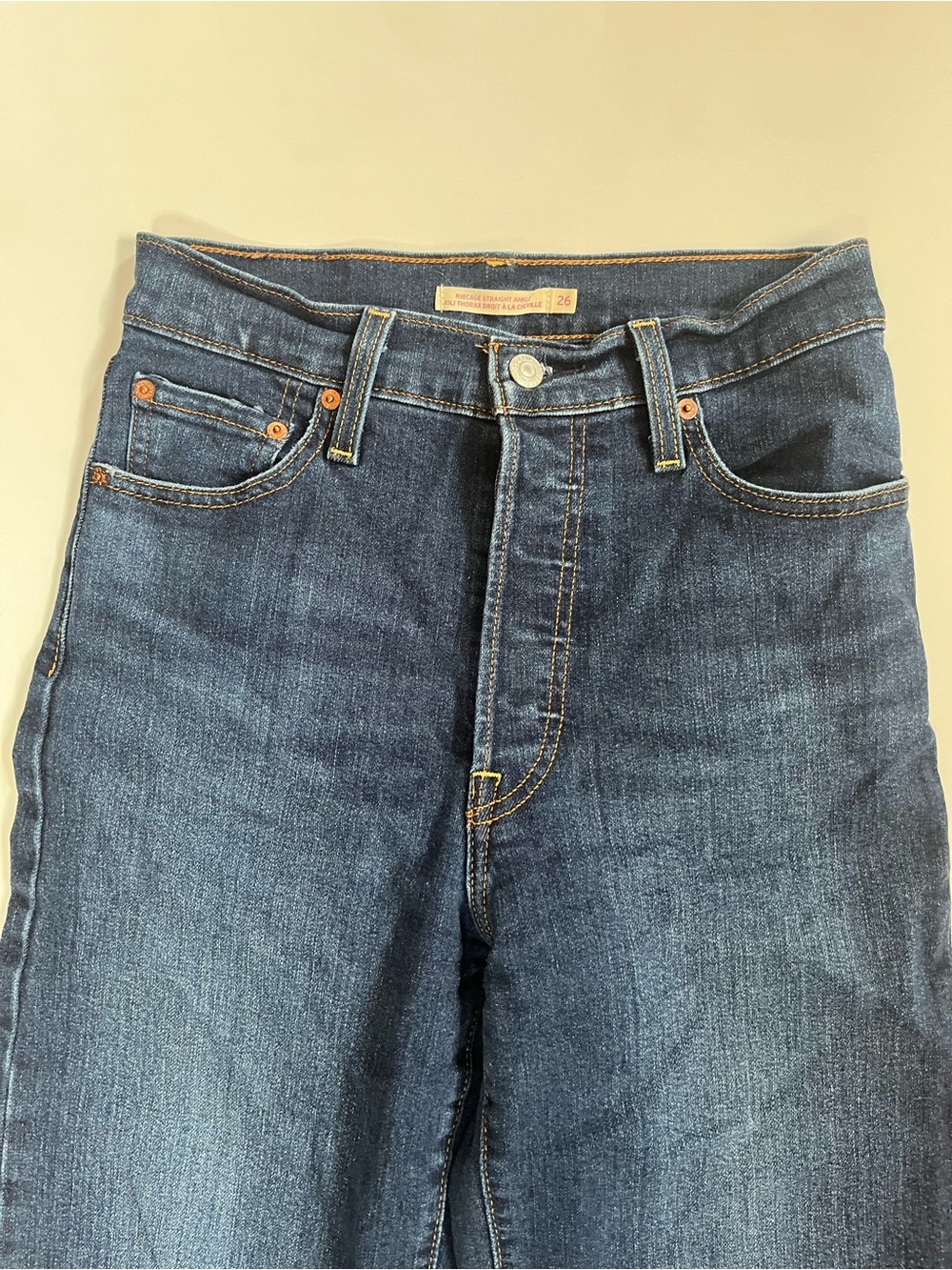 Levi's Indigo Wash Wide Ribcage Straight Ankle Cropped High Rise Denim Jeans - Picture 5 of 12